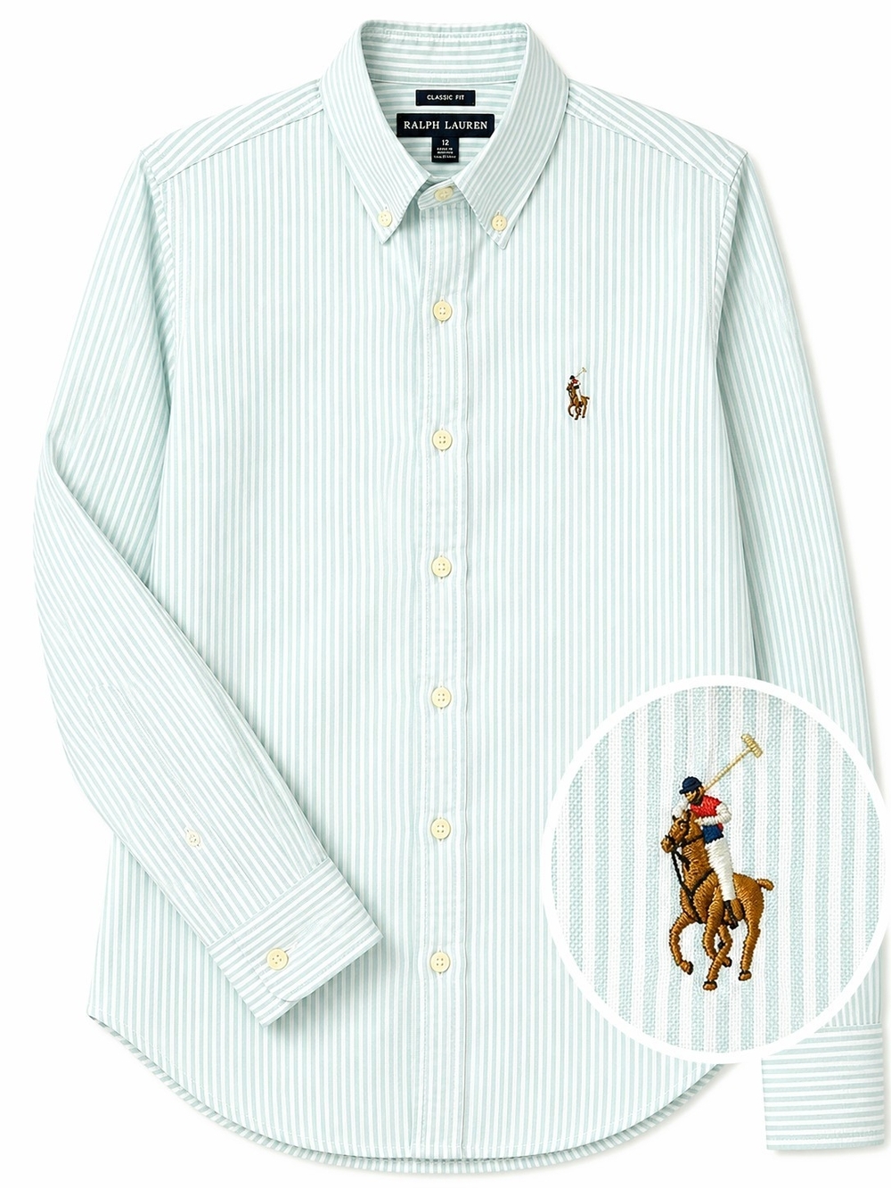 Ralph Lauren Classic Fit Teal White Stripe Button Down Colored Pony Size 12
